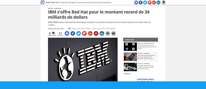 Cloud computing : IBM rachète l’éditeur de logiciels libres Red Hat